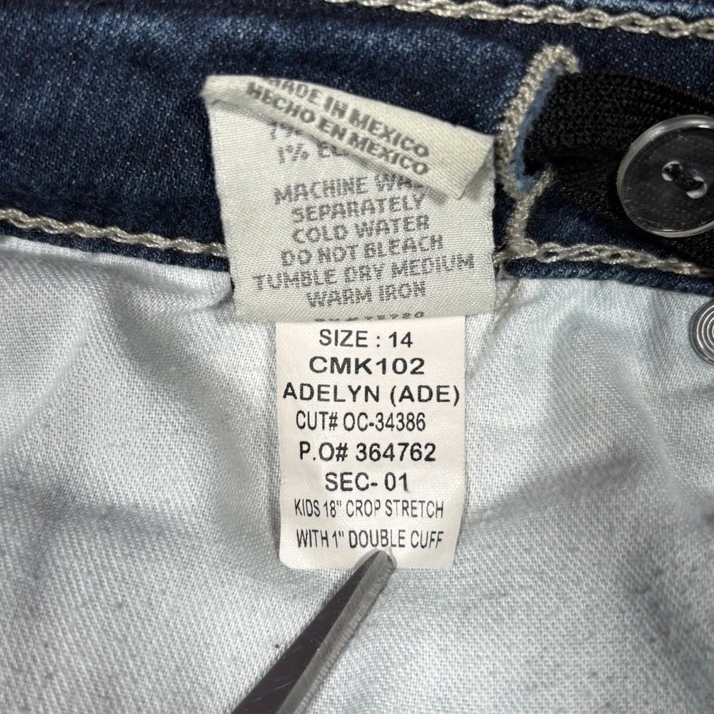 BKE Jeans Youth Girls Size 14 Adelyn Crop Dark Blue Denim Faded Distressed Y2K
